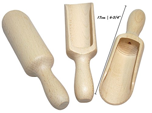 efo Large Wooden Scoop Set of 3 – Rustic Bathsalt Scoop - Multipurpose Wooden Spoon - Wood Salt and Spice Scoops – Stylish Wooden Candy Spoon - Washing Powder Scoops - 3 pcs, size 6.7" / 17cm - size: Set 3x6 3/4" (17cm)