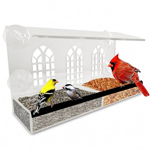 Acrylic Clear Window Bird Feeder with Strong Suction Cups, Removable Sliding Seed Tray, Weather-Resistant & Easy to Clean for Window Viewing, Bird Palace - size: Style: Bird Palace
