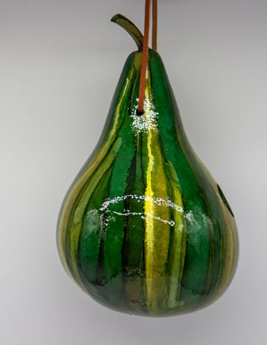 Green Striped Gourd Birdhouse, Hand Dyed Emerald Ink, 9–11 Inch Natural Gourd, 1.5" Entrance Hole for Wrens & Chickadees, Hanging Outdoor Bird House, Handmade Garden Decor