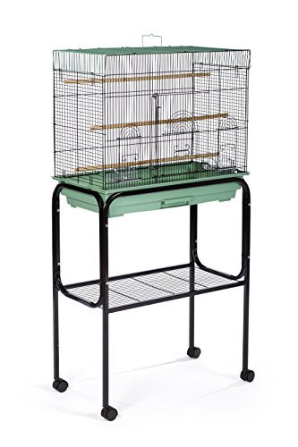Prevue Pet Products Bird Cage Stand with Shelf - Medium Metal Cage Stand with Rolling Wheels, Bird Stands for Inside, Mid‑Height Shelf for Cage Accessories, Toys, and Storage - Black - color: Black, size: 19.0"L x 19.0"W x 27.0"H
