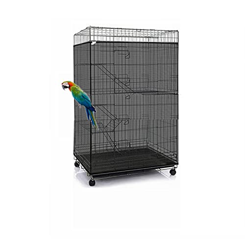 Adjustable Birdcage Seed Catcher Feather Catcher Bird Cage Cover Net Airy Soft Skirt Guard Birdcage Nylon Mesh Netting for Parrot Macaw Parakeet Round Square Cage (118 x 32 Inch, Black) - color: Black, size: 118 x 32 Inch