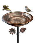 Metal Bird Bath for Outside Hummingbird Embossed Bowl with Stake | 13" W 3" Deep Birdbath Bowl, Adjustable Height, Removable Easy to Clean, 5-Prong Stake, Rust Resistant, Garden Decor