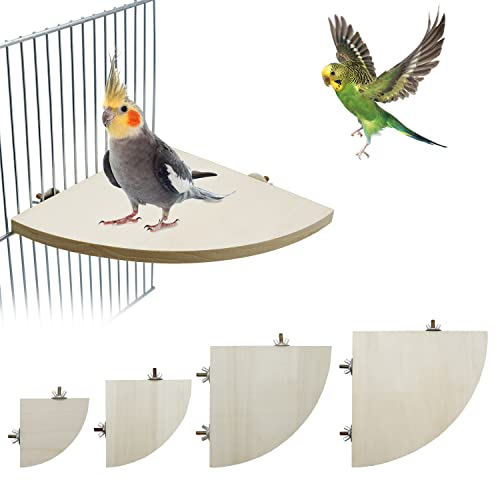 Litewoo Bird Parrot Corner Perch Flat Platform Stand, Easy to Install, Safe and Stable, Smooth Polishing Without Hurting Feet, Solid Hardwood Bird Cage Perches（S） - size: S: 3.94*3.94inch
