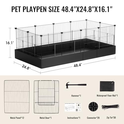 PAWING 12 Panels Small Animal Playpen with Waterproof Mat - Durable Metal Wire Yard Fence for Guinea Pigs, Kittens, Hamsters, Hedgehogs - Indoor & Outdoor Pet Cage - style: 12-Panel Metal with waterproof mat