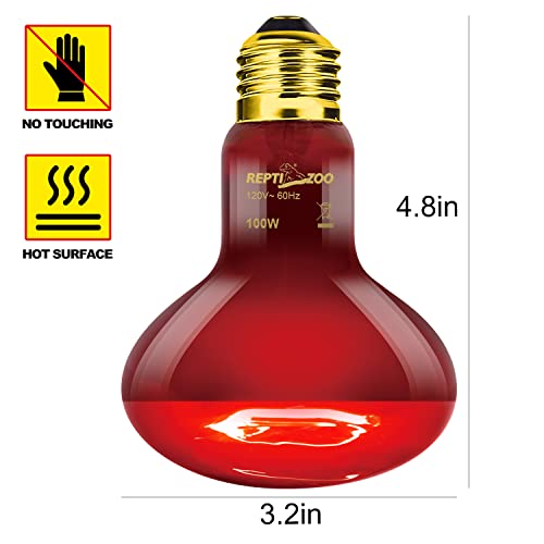 REPTI ZOO 2 Pack Infrared Heat Lamp, 100W Reptile Heat Emitter Infrared Basking Spot Light, Red Heat Lamp for Chickens Coop Reptile Pets Brooder Use - style: Infrared Basking Light Bulb