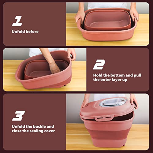 Viretec Cereal Rice Storage Containers, 20 to 50Lbs Collapsible Dry Food Dispenser Bins with Airtight Flip Lid Rolling Wheel, Kitchen Pantry to Store Sugar Flour, Dog Pet Cat Food Holder Container - color: Pink