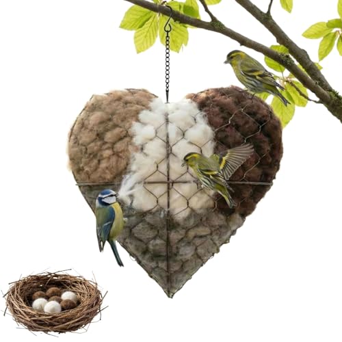 Handmade Fiber Bird Nesting Heart, Birds Nests Material Holder, Outside Winter Tree Shelter for Wild Bird,Hummingbird Nest Boxes for Outside, Gardens, Courtyards, and Outdoor Bird Shelters