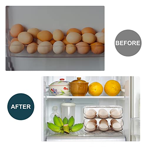 MesRosa Egg Holder for Fridge, Automatic Rolling Container Storage 18 Eggs | Clear Large Capacity Egg Organizer for Refrigerator with Lid, Stackable Dispenser, Tray & Bin, Saving Space -1 Layer - size: 1 Layers Holder 18 Eggs