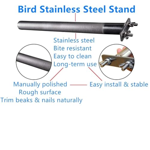 Bird Perch Stainless Steel Stand Parrot Rod Grinding Claws Trimming Beak Nails Grinding Stick Exercise Platform for Parakeet Cockatiel Conure African Grey Macaw Finch Bird Cage Accessories (S) - size: S: 7.19x 0.75inch