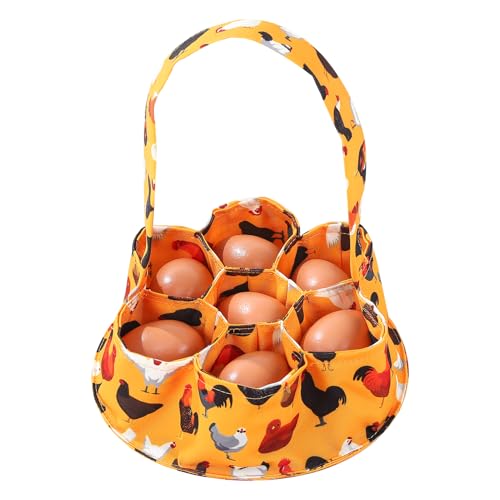 Egg Collecting Basket, Egg Basket for Gathering with 7 Pouches - style: Yellow Black Chicken