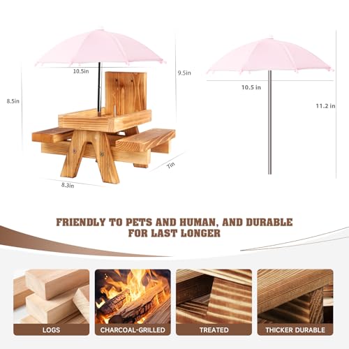 Gnodary Squirrel Feeder with Umbrella, Squirrel Feeders for Outside, Squirrel Picnic Table Feeder - Chipmunk Feeder Hold Corn, Corn Cob, Peanuts (Light Pink) - color: Light-Pink