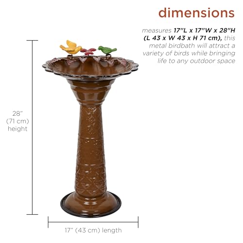Alpine Corporation ORS112BR Vintage Outdoor Shallow Bowl Metal Pedestal Birdbath with Stand, 28" H, Brown - color: Brown