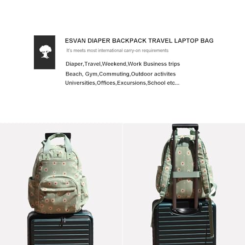 Diaper Bag Backpack Corduroy Multifunction Baby Fashion Travel Pack office Laptop Bag - color: Matcha Daisy