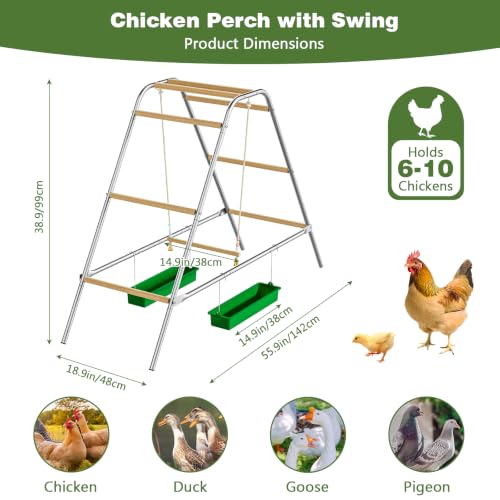 Large Multi-Level Chicken Perch Roosting Bars for 8-12 Chickens | LitaiL Wooden Chicken Perch with Swing, Rustproof Hardware Outdoor Coop Stand, Easy Assembly Backyard Chicken Accessories