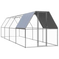 Outdoor Chicken Coop, Large Galvanized Steel Poultry Cage, 78.7 x 78.7 x 78.7 Inches Walk-in Hen House with Lockable Door for Backyard Garden, Rectangular Metal Pen Run - color: Silver-A