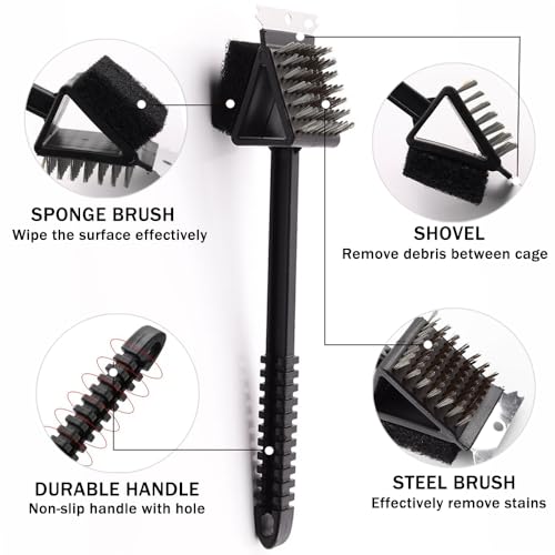 Ouliget 3-in-1 Bird Cage Cleaning Brush,Multi-Function Brush Poop Remover Shovel Cleaning Brush Tools,Pet Cages Accessories Scraper and Scrub Pad in One Tool