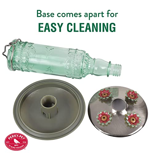 Perky-Pet Glass Bottle Hummingbird Feeder - Outdoor Garden Décor Humming Bird Feeder,8108-1SR - 10 Fl Oz Nectar Capacity - Durable Green Antique Design - Hang from Tree,Porch,Deck,Hook,(Pack of 6) - style: Green Bottle (Pack of 6)