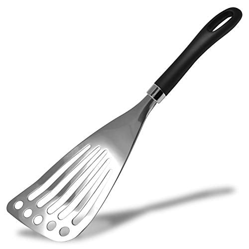 Stainless Steel Fish Spatula Slotted Turner 12" Seki Japan | Right Handed Stainless Steel Spatula Wide Thin Slotted Turner Kitchen Utensils - color: Stainless Steel, size: for Right-handed
