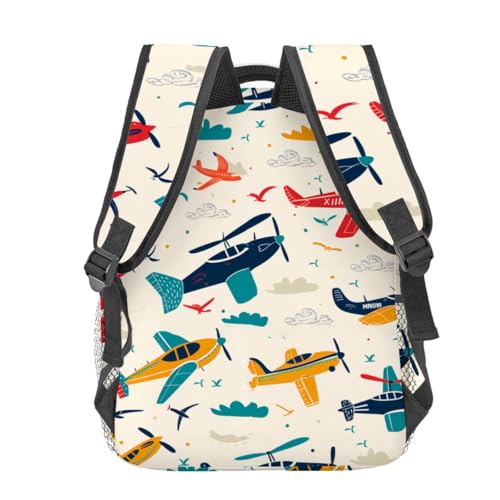 Retro Colorful Airplane Backpack,Vintage Aircraft Polyester Backpacks,Lightweight Double Shoulder Back Pack for Adults,Cloud Bird Bookbag,School Bag Gifts,Casual Travel Daypack Book Packs - color: Airplane