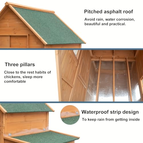 Chicken Coop on Wheels, Large Mobile Wooden Hen House for 4-6 Chickens, Outdoor Poultry Cage with Nesting Box, Chicken House for Outside Farm Backyard - size: 4-6 Chickens