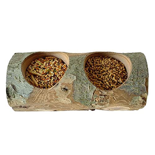 Apple Wood Feeding Bowl for Small Animals, Food Dish for Guinea Pig, Chinchilla Parrots - color: Double Groove Bowl