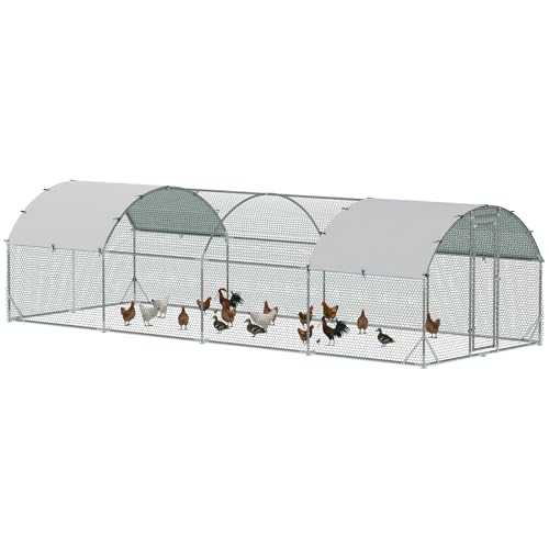 Large Metal Chicken Coop, Walk-in Chicken Run with Cover for Outdoor Yard & Farm, Poultry Cage Pen Hen House for Chickens, Ducks & Rabbits, 24.9 FT x 9.2 FT x 6.5 FT, Silver - size: 24.9 FT x 9.2 FT x 6.5 FT