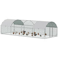 Large Metal Chicken Coop, Walk-in Chicken Run with Cover for Outdoor Yard & Farm, Poultry Cage Pen Hen House for Chickens, Ducks & Rabbits, 24.9 FT x 9.2 FT x 6.5 FT, Silver - size: 24.9 FT x 9.2 FT x 6.5 FT