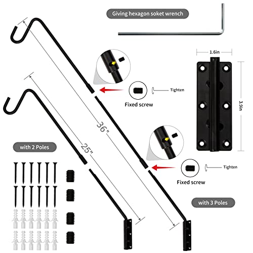 Juegoal 2 Pack Heavy Duty Deck Hook, 25 Inch or 36 Inch Wall Mounted Extended Reach Deck Hook Wall Pole Plant Bracket for Hanging Bird Feeder, Plants, Suet Baskets, Lanterns, Wind Chimes - size: 2 Pack