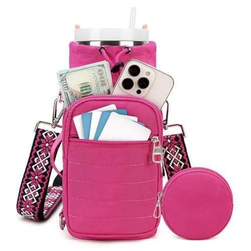 Water Bottle Carrier bag with Strap Phone Pocket for Walking, Hiking, Cycling - color: 7-Red1, size: 32oz-40oz