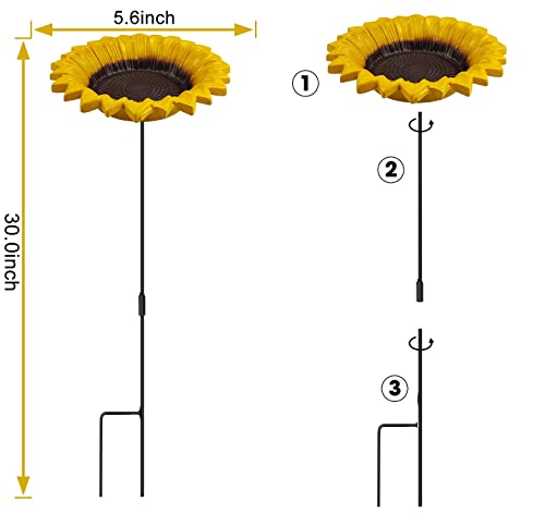 Sunflower Bird Bath&Birdfeeder for Small Birds Outdoors Mtal Flower Bird Bath Bowl Stick into Ground Cute Tray Feeders for Outdoor Garden Decoration for Bird Lovers - style: sunflower