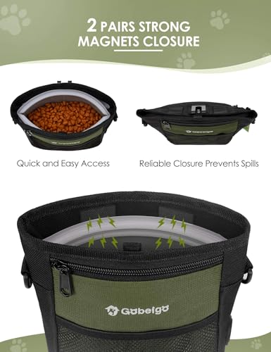 4 Cup Dog Treat Pouch with Silicone Insert Bag& Clicker(Army Green) | 2 Pair Magnetic Closures, Belt Clip/Waist Belt/Crossbody Wear, Zipper Pocket Poop Bag Holder for Pet Training/Daily Walking - color: Army Green