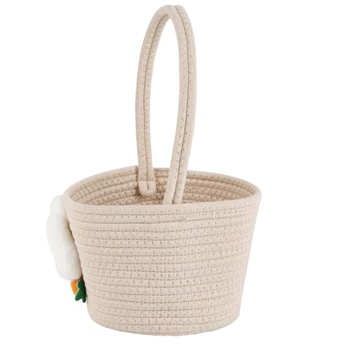 FOIMAS Easter Egg Basket,Easter Bunny Woven Basket for Boys Girls Easter Egg Hunts Game Party Gifts Home School Yard Garden White