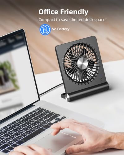 Koonie USB Desk Fan, Strong Wind Ultra Quiet Small Mini Fan | 220° Tilt Folding & 3 Speeds Adjustable, USB-C Powered Personal Fan for Home Office Desktop, Black, NO BATTERY - color: black, size: 5.7 inch