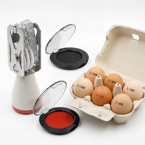 Egg Date Stamp Kit with 2 Fade-Resistant Ink Pads | Egg Stamper for Farm Fresh Eggs, Date Lable Stamps for Mark Farm Office Shipping