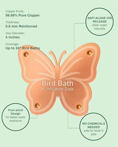 OICEME Bird Bath Purification Disk Pure Copper Outside Winter Solar Power Birdbath Hummingbird Water Pedestal Fountain Cleaner Outdoor Feeder Cage Dispenser Heater Ground House Garden Lover Gift - color: Copper Butterfly