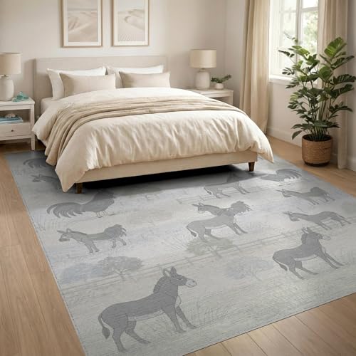 8'x10' Washable Flatwoven Rug, Light Grey Farmhouse Rooster Stain Resistant Extra Large Carpet Non-Slip Chair-Friendly Mat for Dining Room, Large Office, Lounge | Ref:2031774 - color: Grey/Pattern 9, size: 8' x 10' (Rectangular)