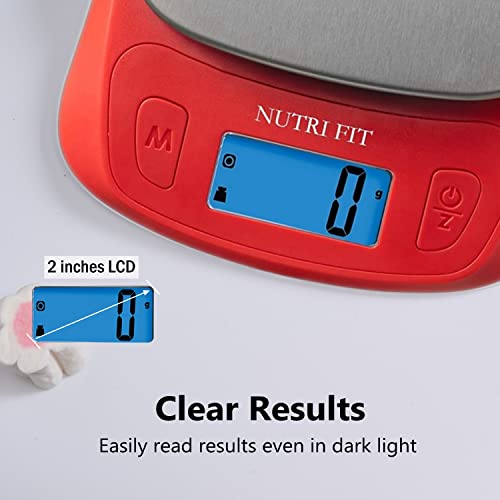 Ultra Slim Food Scale Digital Kitchen Scales Weight Grams Oz Red | Stainless Steel Panel, 1g Increment, Max 11lbs, Backlit Screen, High Precision, Coffee Making, Meal Prep, Include Batteries - color: Red