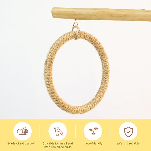 Natural Solid Wood Bird Perch Stand for Small & Medium Birds – Eco-Friendly, Sturdy Parrot Playstand with Hanging Toys & Rope Ring, Safe & Durable Bird Cage Accessory (WOOD-A0002) - color: WOOD-A0002