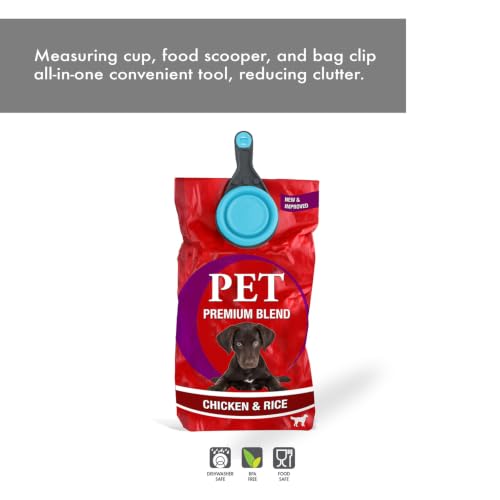 Dexas Popware for Pets Collapsible Klip Scoop, 3-in-1 Pet Food Scoop, Measuring Cup and Bag Clip, 1 Cup Capacity, Blue - color: Blue, size: 1 Cup Capacity