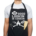 VAGAVY 100% Cotton, Black Funny Aprons for Men, Dad, Husband - Birthday, Father’s Day Grilling Gifts for Papa, Husband. - color: Mr Good Lookin is Cookin - Black