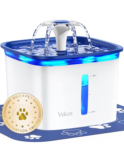 Veken Innovation Award Winner 95oz/2.8L Cat Water Fountain | Automatic Pet Fountain Dog Water Dispenser with Replacement Filters & Silicone Mat for Cats, Dogs (Blue, Plastic) - color: Blue