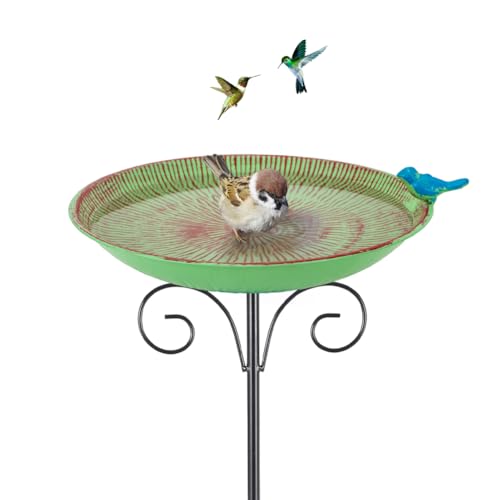 Metal Bird Bath for Outdoor,10" Wide Birdfeeder with Metal Stake | Vintage Bird Baths Feeder Bowl for Outdoors Garden Patio Yard Lawn Decor (Green) - color: Green-1
