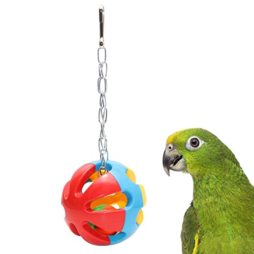 Wontee Bird Hanging Ball with Bell Colorful Chewing Treat Toy for Parrot Parakeet Cockatiel Conure Lovebird Dog Puppy Cat (1 PCS-Random) - size: 1 PCS-Random