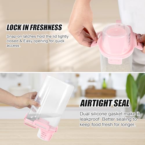 2 Pack 3 Lbs Pet Dog Cat Food Bird Seed Storage Containers for Travel -Pink | Airtight 5 Lbs Rice Dispenser Flour Container Keep Fresh Portable Cereal Oatmeal Holder Large Pour Spout Measuring Cup Handle - color: Pink-3L 2Pack