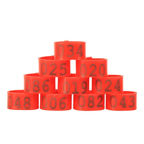 Maxmartt 100Pcs Chicken Leg Bands Numbered 1-100 Chicken Identification Band 16mm Poultry Goose Ducks Leg Bands Plastic Chicken Bands Tags Poultry Rings (Red)