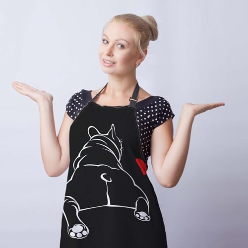 Cooking Apron for Women Bulldog Funny Aprons for Men for Kitchen Restaurant BBQ Painting Crafting Gardening 27” (W) x 31” (H), Waterproof Apron - color: Bulldog