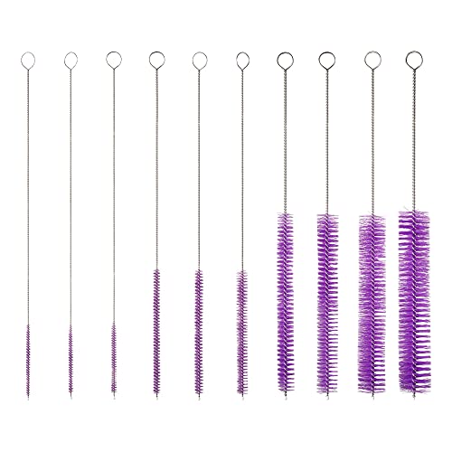 10" Extra Long Tube Cleaning Brush Set - 10 Pack - Purple | Flexible nylon straw brushes for bottles, cleaning straws, pipe cleaners, glass, keyboard, detailing and deep cleaning - color: Purple, size: 10pk - 2mm 3mm 4mm 5mm 6mm 8mm 12mm 16mm 20mm 24mm