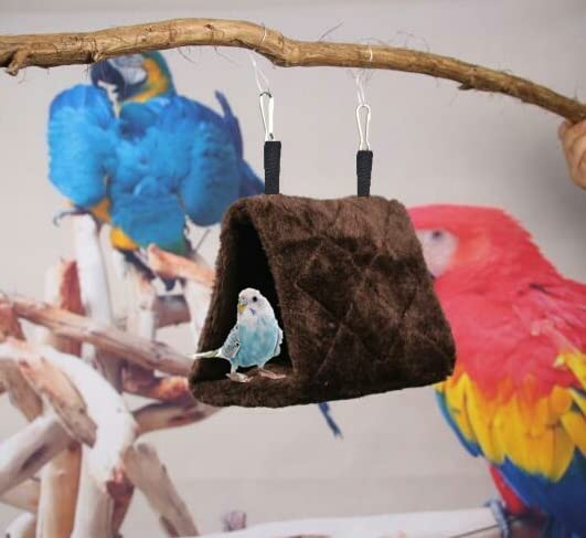 2 Pack Warm Bird Nest House Plush Birds Hut Bed Hanging Hammock Sleeping Bed Plush Hanging Snuggle Cave for Pet Parrot Parakeet Cockatiel Conure Cockatoo African Grey Macaw (Brown&Grey) - color: Brown and Grey