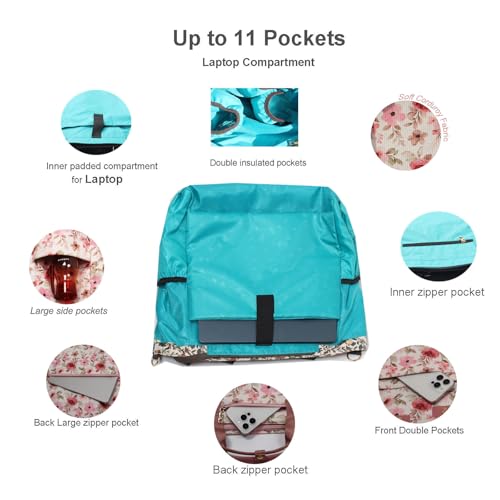 Diaper Tote Bag Totepack Backpack Crossbody Bag 3 in 1 for Women Laptop Backpack Multifunctional with Insulated Pockets - color: Corduroy Pink Flower