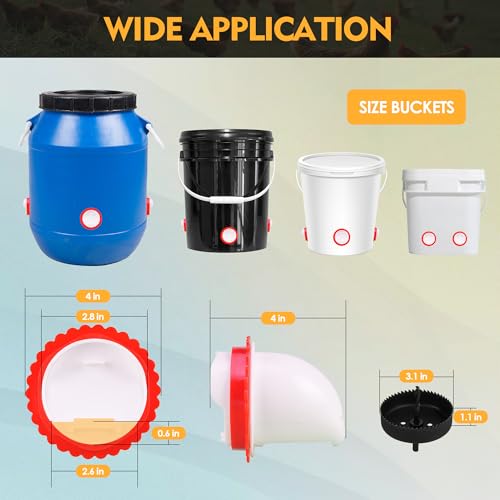 6Pcs Chicken Feeder Port, Upgraded Chicken Feeder No Waste, Waterproof Chicken Feeders with Raised Baffle & 1 Drill Bit, Poultry Feeder for Buckets, Barrels, Bins - size: 6PCS